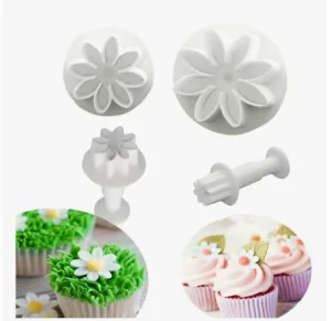 Kit 4 Cortador Ejetor Flor Margarida Pasta Americana Biscuit