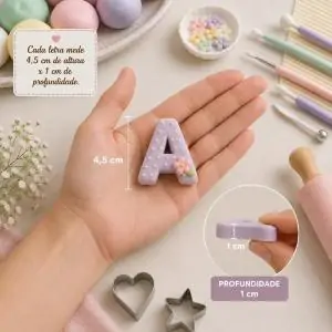 Kit Alfabeto 26 Cortadores Letras Biscuit Cerâmica Fria 4,5