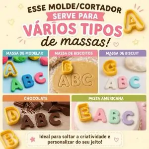 Kit Cortador Molde Carimbo Letras Alfabeto A Z Biscoito Pasta Americana Biscuit Massinha Modelar