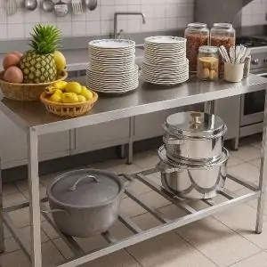Mesa paneleira Estante Industrial 92Cm Inox para Utensílios de Padaria Açougue Hamburgeria